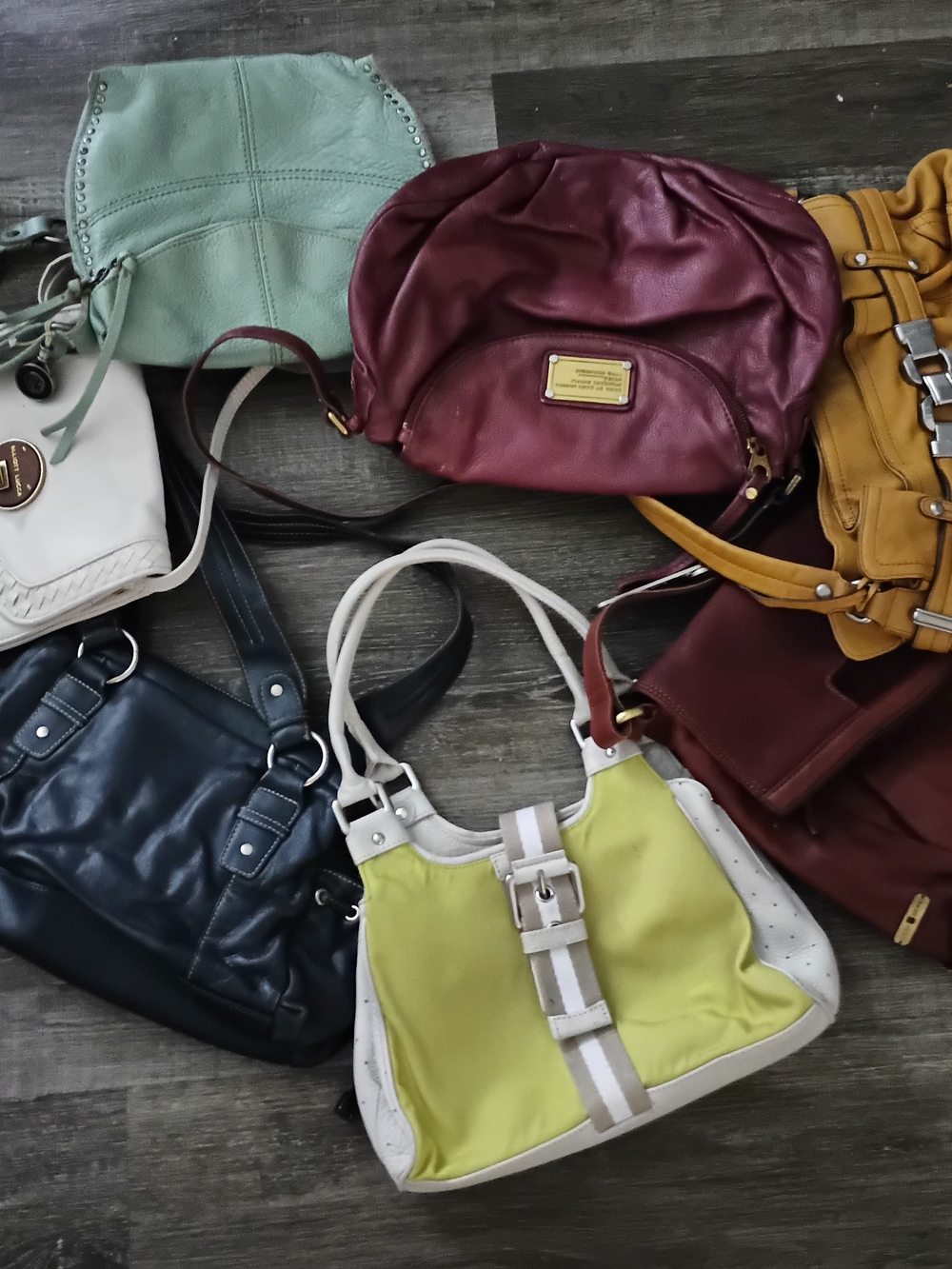 Lime and White Buckle-Front Shoulder Bag